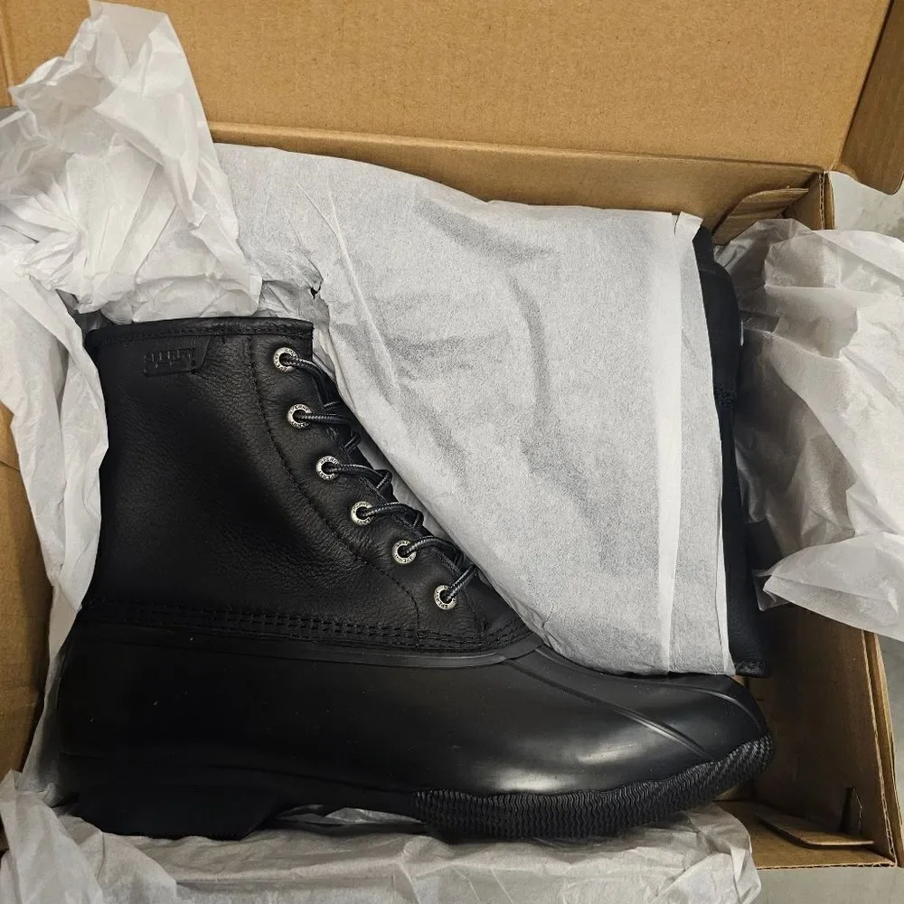 Sperry Size 11.5 M SALTWATER Black on Black Leather Duck Boots New Men's Shoes